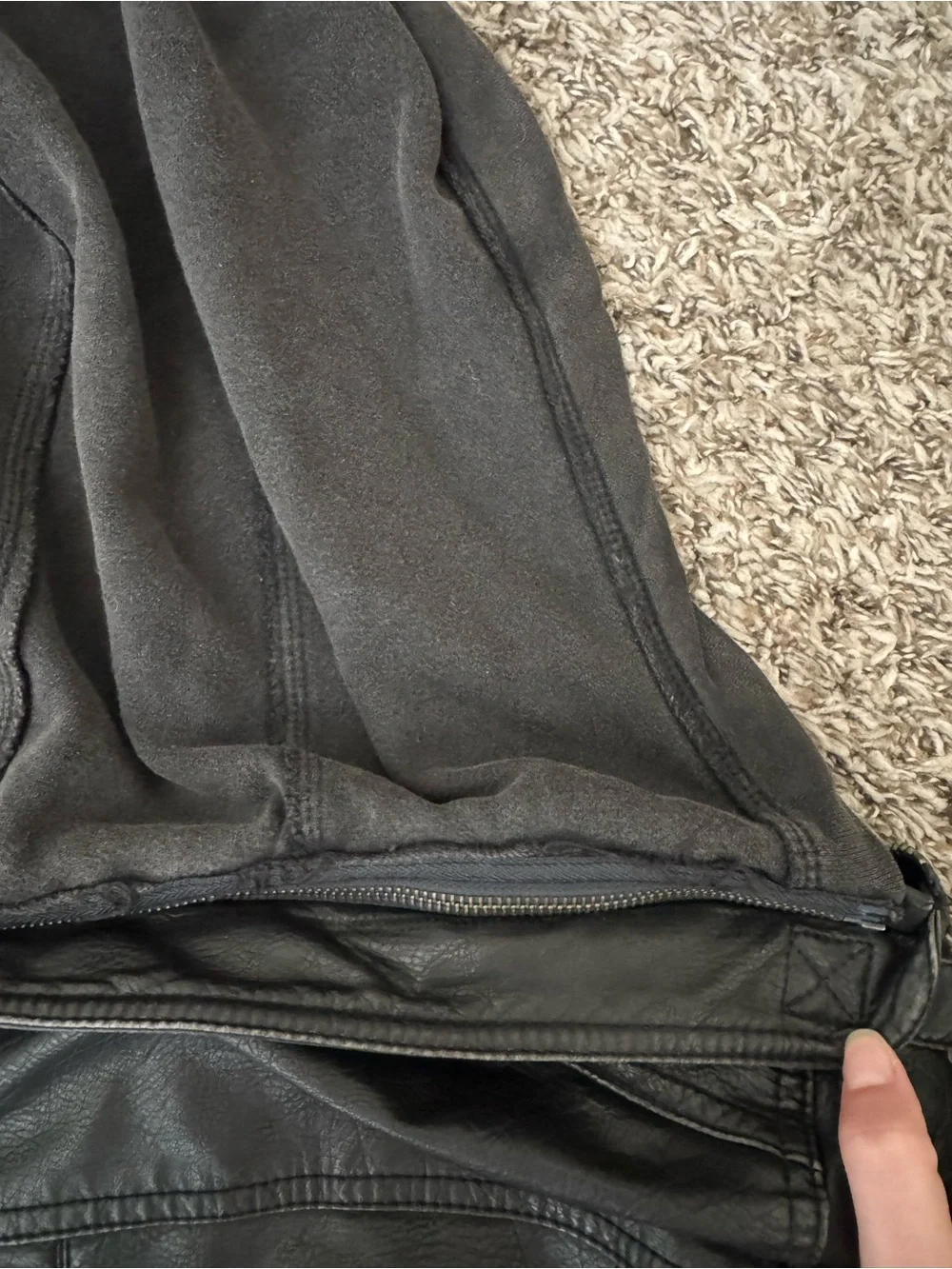 Free People Black Vegan Leather Hooded Moto Jacket
